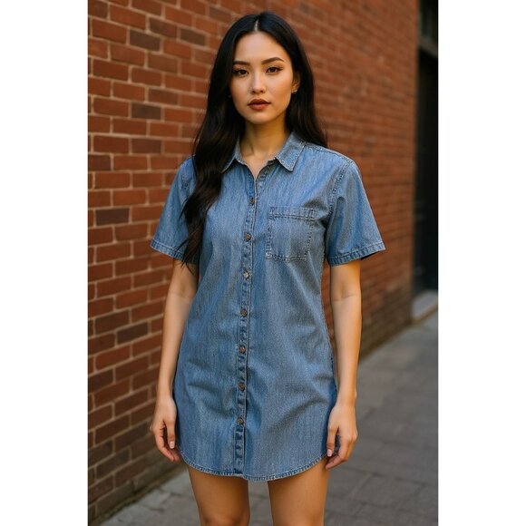 Old Navy Womens M Sleeveless Denim Shirt Dress Button Up Front 100% cotton - Picture 1 of 7